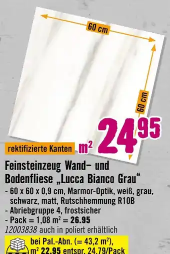 Hornbach Feinsteinzeug wand- und bodenfliese „lucca bianco grau“ Angebot
