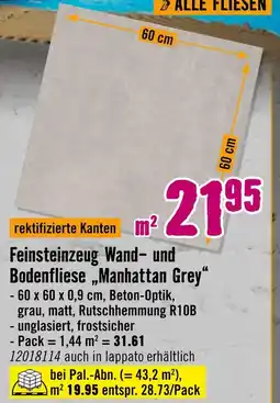 Hornbach Feinsteinzeug wand- und bodenfliese 'manhattan grey' Angebot