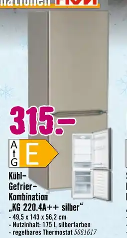Hornbach Pkm kühl-gefrier-kombination „kg 220.4a++ silber“ Angebot