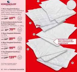 Matratzen Concord Künsemüller mono-steppbett bambus Angebot