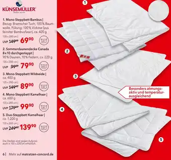 Matratzen Concord Künsemüller mono-steppbett bambus Angebot