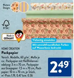 Aldi Süd HOME CREATION Packpapier Angebot