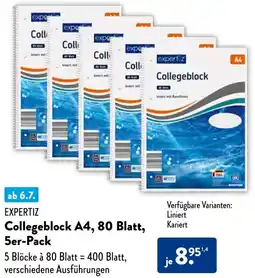 Aldi Süd EXPERTIZ Collegeblock A4, 80 Blatt, 5er-Pack Angebot