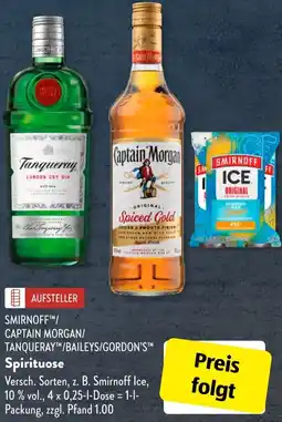 Aldi Süd SMIRNOFF/ CAPTAIN MORGAN/ TANQUERAY/BAILEYS/GORDON'S Spirituose Angebot