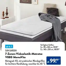 Aldi Süd SUN GARDEN 7-Zonen-Viskoelastik-Matratze V880 MemoVita Angebot