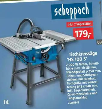 Bauhaus Scheppach tischkreissäge 'hs 100 s' Angebot