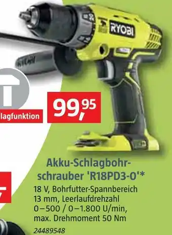 Bauhaus Ryobi akku-schlagbohrschrauber 'r18pd3-0'* Angebot