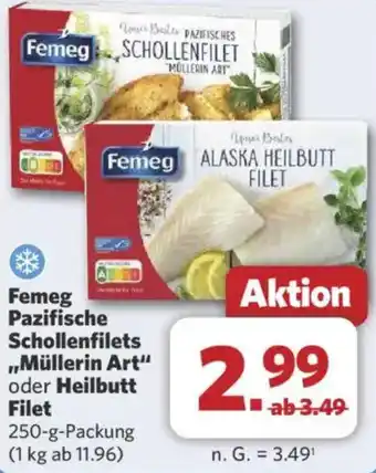 Combi Femeg Pazifische Schollenfilets ,,Müllerin Art" oder Heilbutt Filet Angebot