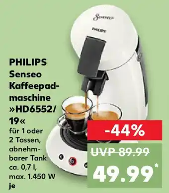 Kaufland PHILIPS Senseo Kaffeepadmaschine "HD6552/19" Angebot