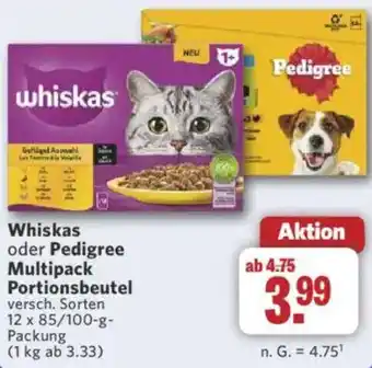 Combi Whiskas oder Pedigree Multipack Portionsbeutel Angebot