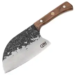 Netto Marken-Discount CJH Outdoor Kochmesser Full Tang Camping Hackmesser Scheide Walnuss Holz Angebot
