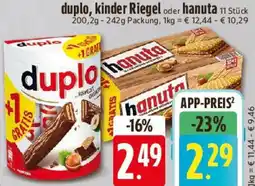 E-Center duplo, kinder Riegel oder hanuta Angebot