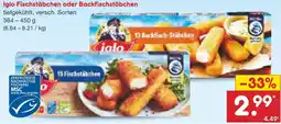 Netto Marken-Discount Iglo Fischstäbchen oder Backfischstäbchen Angebot