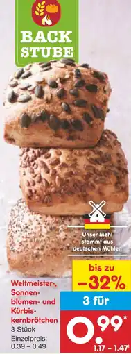 Netto Marken-Discount Weltmeister-, Sonnenblumen- und Kürbiskernbrötchen Angebot
