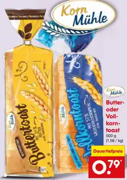 Netto Marken-Discount Korn Mühle Butter oder Vollkorntoast Angebot