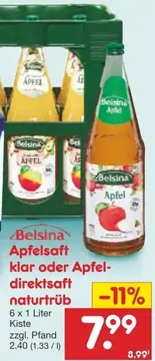 Netto Marken-Discount Belsina Apfelsaft klar oder Apfeldirektsaft naturtrüb Angebot