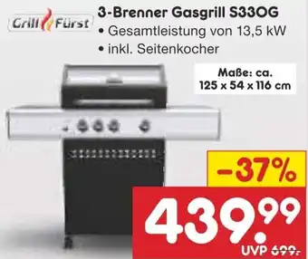 Netto Marken-Discount Grill Fürst 3-Brenner Gasgrill S33OG Angebot