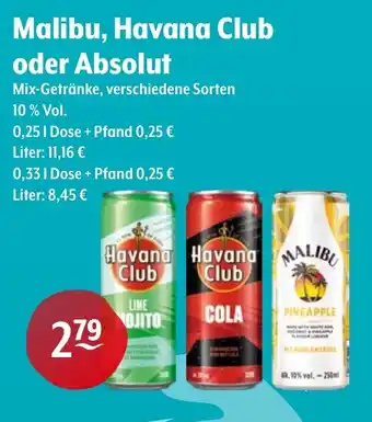 Getränke Hoffmann Malibu, Havana Club oder Absolut Mix-Getränke Angebot
