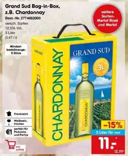 Netto Marken-Discount Grand Sud Bag-in-Box, z.B. Chardonnay Angebot