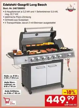 Netto Marken-Discount Edelstahl-Gasgrill „Long Beach“ Angebot