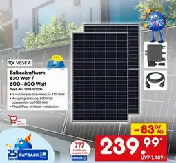 Netto Marken-Discount Balkonkraftwerk 830 Watt / 600 - 800 Watt Angebot