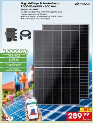 Netto Marken-Discount Upgradefähiges Balkonkraftwerk 1.000 Watt / 600 - 800 Watt Angebot