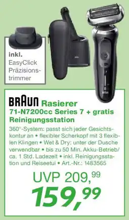 EP BRAUN Rasierer 71-N7200cc Series 7 + gratis Reinigungsstation Angebot