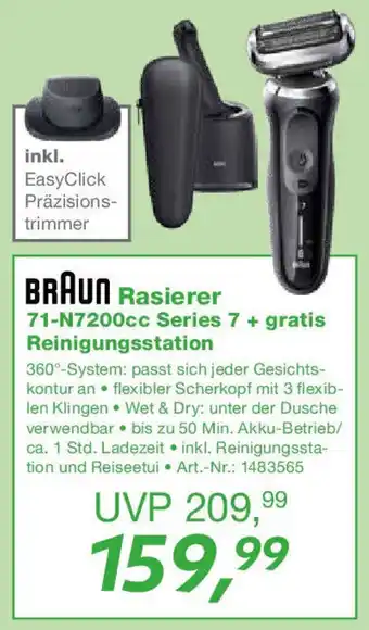 EP BRAUN Rasierer 71-N7200cc Series 7 + gratis Reinigungsstation Angebot