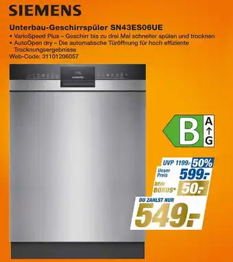 Expert Siemens unterbau-geschirrspüler sn43es06ue Angebot