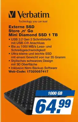 Expert Verbatim externe ssd store ‚n‘ go mini diamond ssd 1 tb Angebot