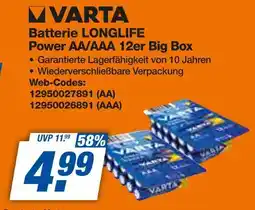 Expert Varta batterie longlife power aa/aaa 12er big box Angebot