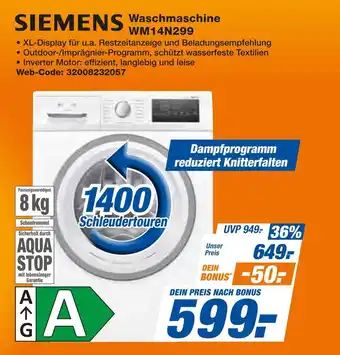 Expert Siemens waschmaschine wm14n299 Angebot