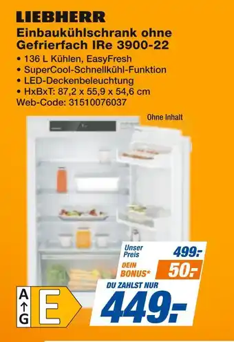 Expert Liebherr einbaukühlschrank ohne gefrierfach ire 3900-22 Angebot