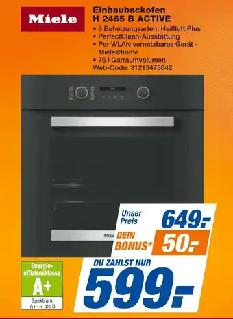 Expert Miele einbaubackofen h 2465 b active Angebot