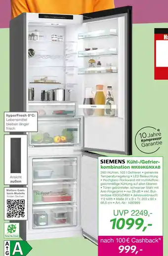 EP Siemens kühl-/gefrierkombination mk69kgnxab Angebot