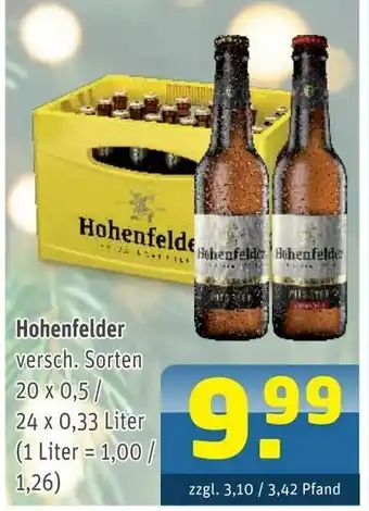 Getränke Arena Hohenfelder 20x0,5L/24x0,33L Angebot