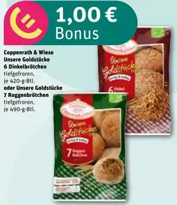REWE Coppenrath & Wiese Unsere Goldstücke 6 Dinkelbrötchen oder Unsere Goldstücke 7 Roggenbrötchen Angebot