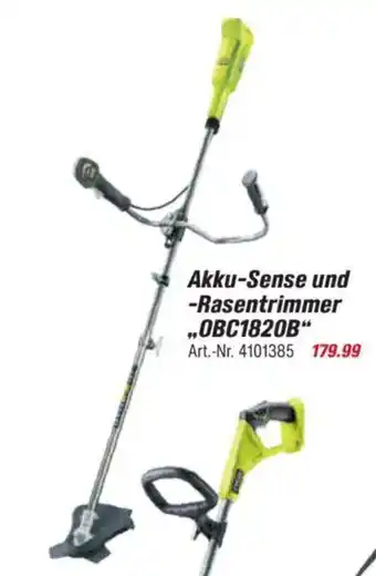 toom Baumarkt RYOBI ONE + Akku-Sense und -Rasentrimmer „OBC1820B" Angebot