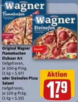 REWE Original Wagner Flammkuchen Elsässer Art oder Steinofen Pizza Salami Angebot