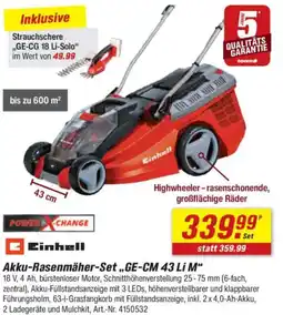 toom Baumarkt Einhell Akku-Rasenmäher-Set „GE-CM 43 Li M" Angebot