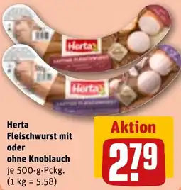 REWE Herta Fleischwurst mit oder ohne Knoblauch Angebot