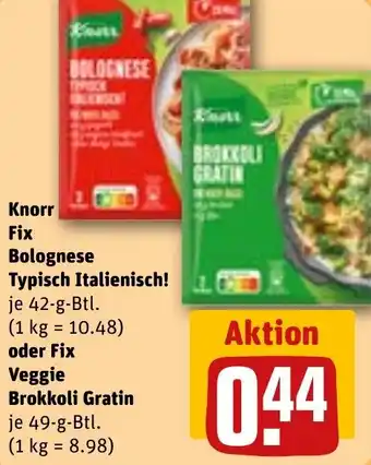 REWE Knorr Fix Bolognese Typisch Italienisch! oder Fix Veggie Brokkoli Gratin Angebot