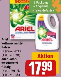 REWE Ariel Vollwaschmittel Pulver oder Colorwaschmittel flüssig Angebot