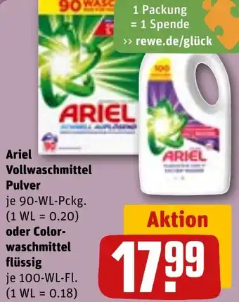 REWE Ariel Vollwaschmittel Pulver oder Colorwaschmittel flüssig Angebot