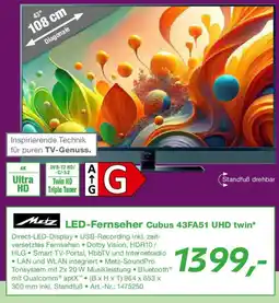 EP Metz LED-Fernseher Cubus 43FA51 UHD twin Angebot