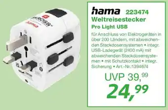 EP hama 223474 Weltreisestecker Pro Light USB Angebot