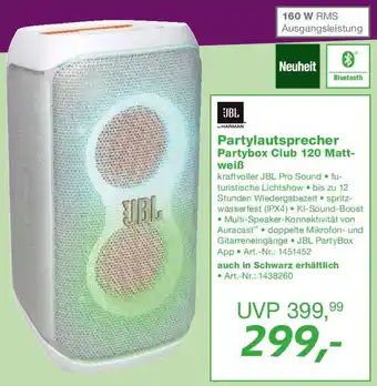 EP JBL Partylautsprecher Partybox Club 120 Mattweiß Angebot