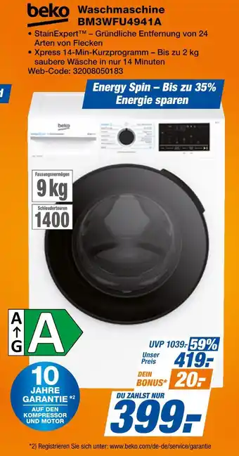 Expert Beko waschmaschine bm3wfu4941a Angebot