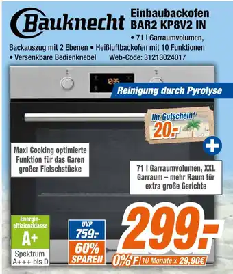 Expert Bauknecht einbaubackofen bar2 kp8v2 in Angebot