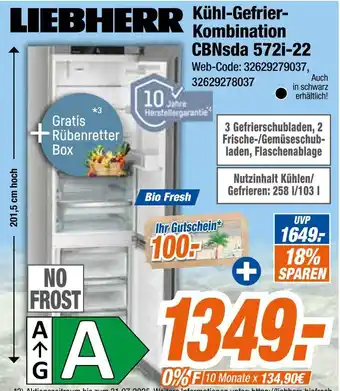 Expert Liebherr kühl-gefrier-kombination cbnsda 572i-22 Angebot